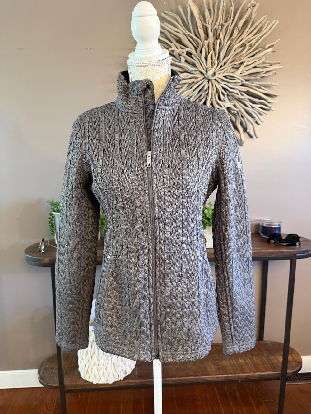 Spyder Core Cable Knit Sweater Jacket in Grey